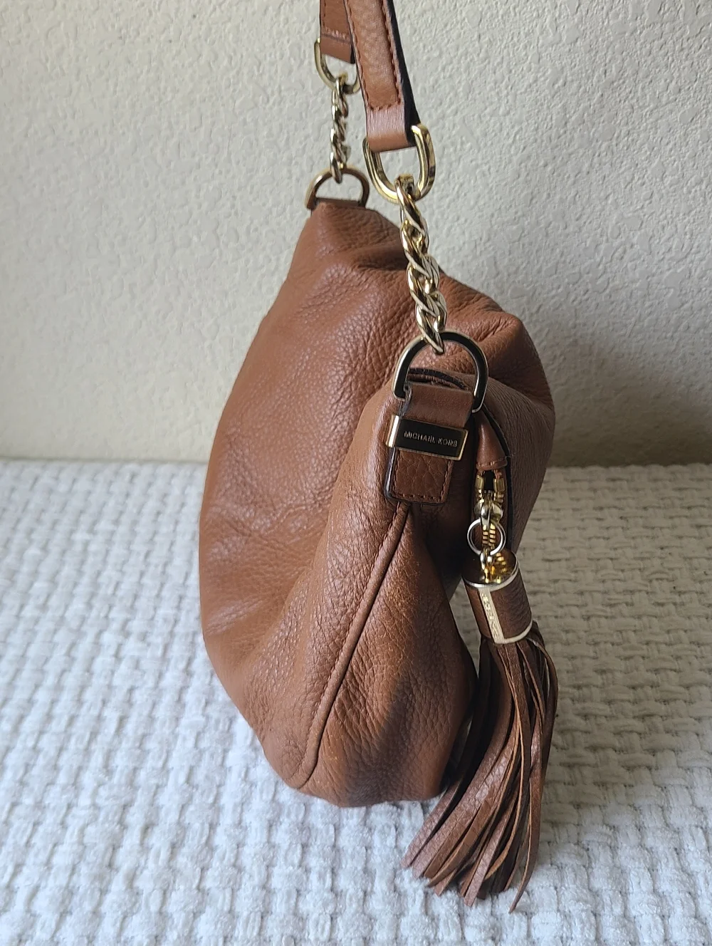 Michael Kors Cognac Pebbled Leather Shoulder Bag with Tassel